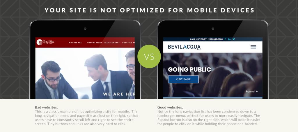 Comparison of a site that is optimized for mobile vs. one that is not
