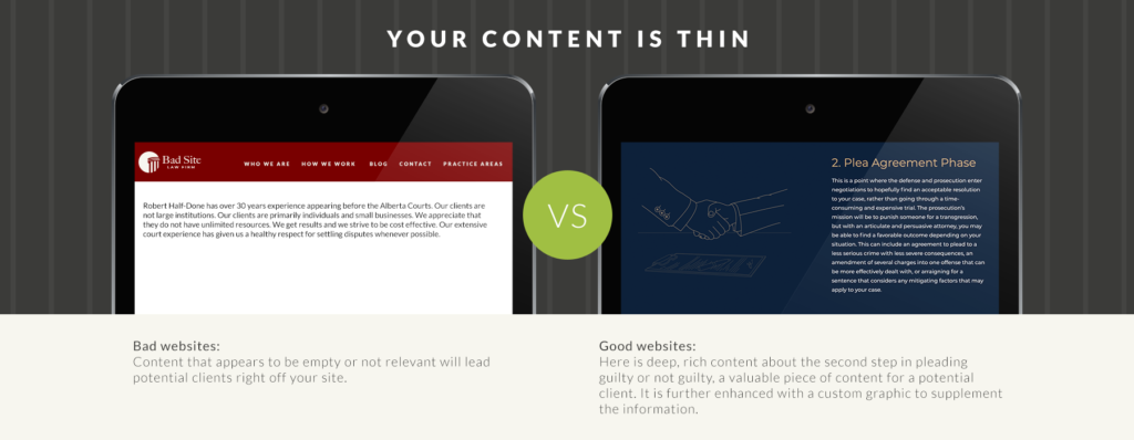 Comparison of a site with thin vs. thick content