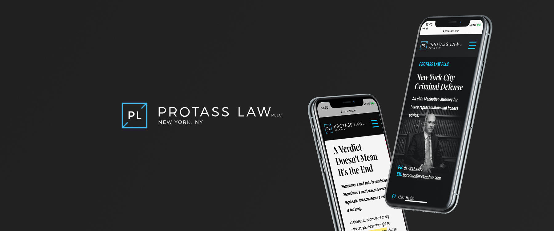 Protass Law logo and phone mockup